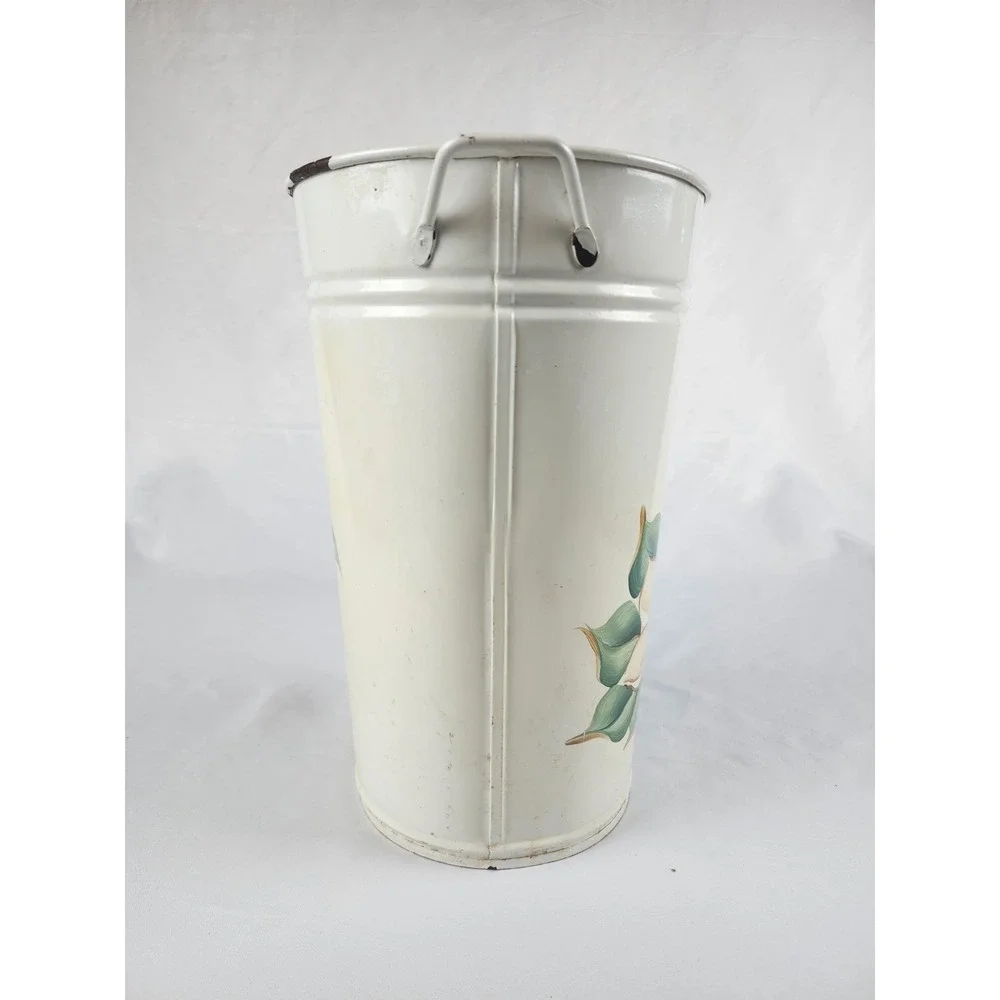 Vintage Enamel Metal Magnolia Umbrella Stand Bucket Farmhouse Cottage Decor Gift